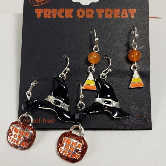 Halloween Luxe Trio: Candy Corn, Witch Hat & Trick-or-Treat Bucket Earrings - Picture 6 of 10